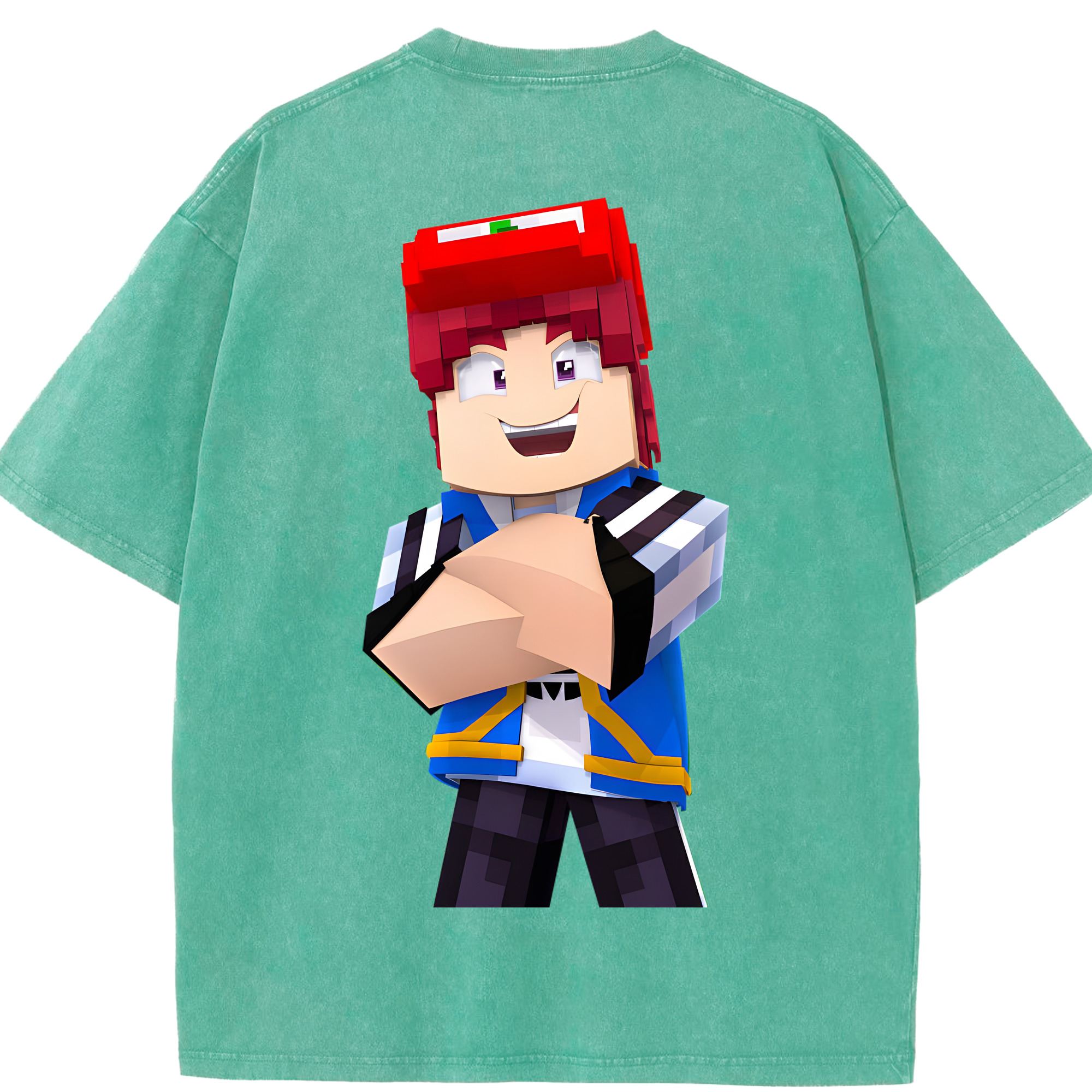 （画像用） マインクラフト ブロックの世界 Minecraft MC Block world 綿100% ヴィンテージ風 半袖Tシャツ（背面プリント）